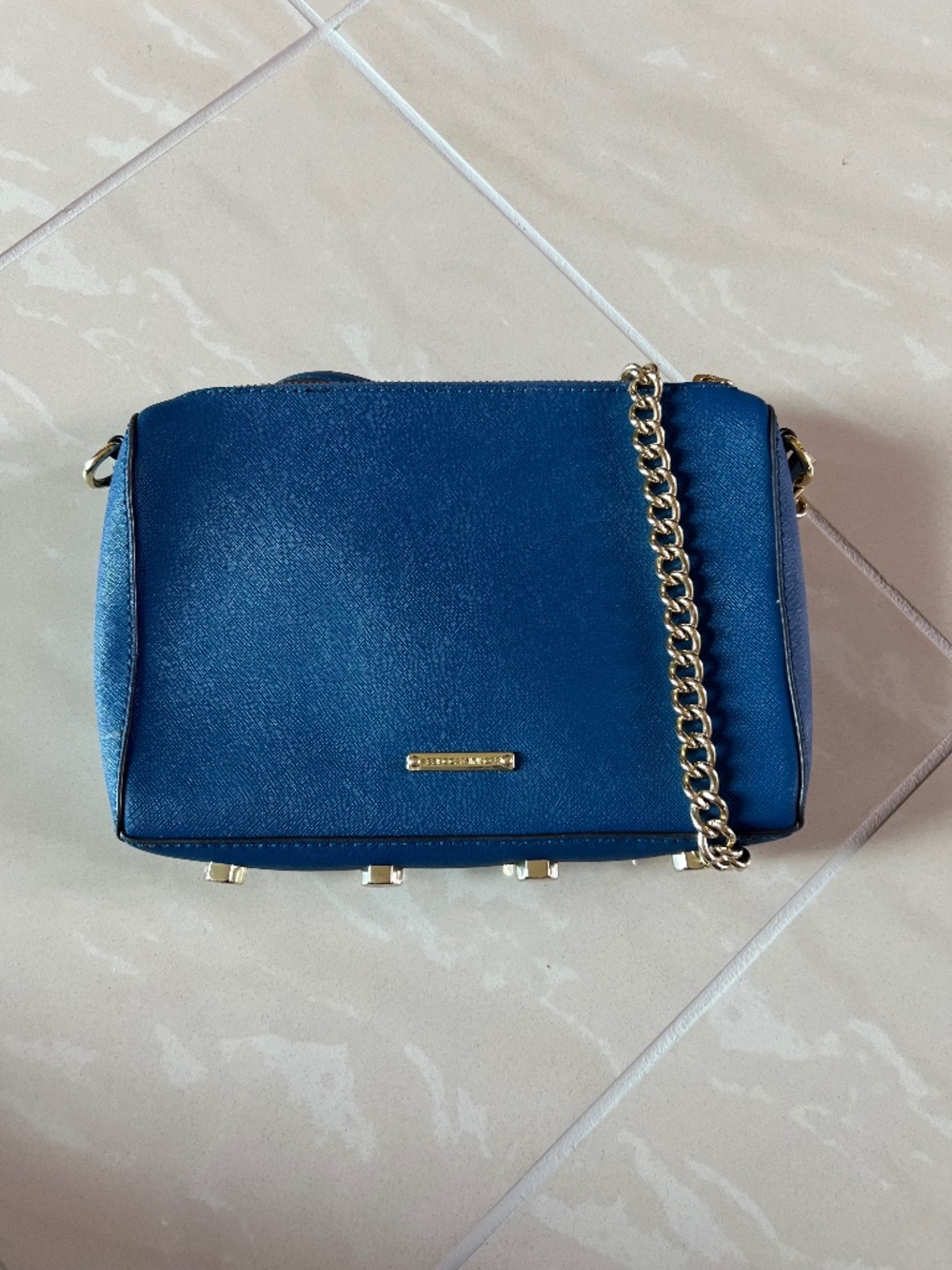Rebecca Minkoff Avery Leather Crossbody Purse Chain Strap Cobalt Blue